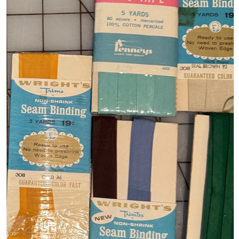 Vintage Wrights Boiltex Seam Binding Bias Tape Lot Rayon Cotton Sewing Notions